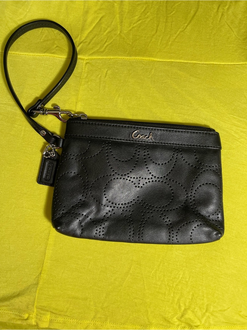 Coach Black Perforated Leather Wristlet